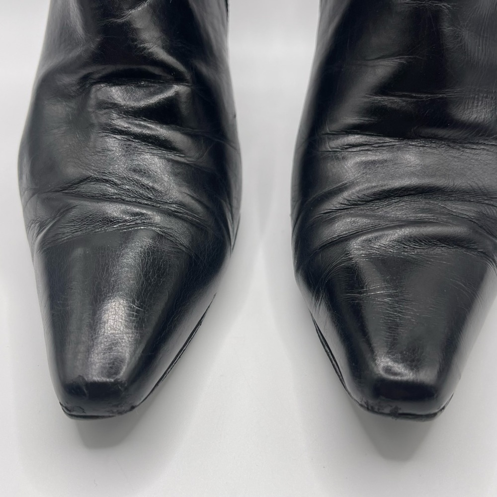 Stuart Weitzman | Black Leather Zip-up Heel Boots | 6 - Picture 6 of 16